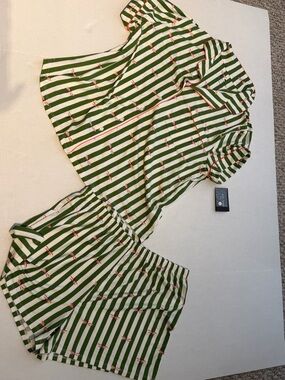 Kate Spade Green Stripe Dragonfly Short Pajama Set XL
